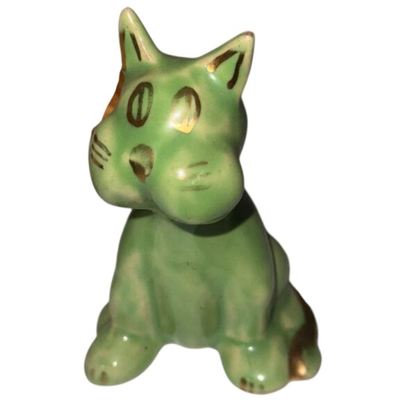 Vintage 1940s Green Shawnee Pottery? Sitting Cat Figurine - Picture 1 of 2